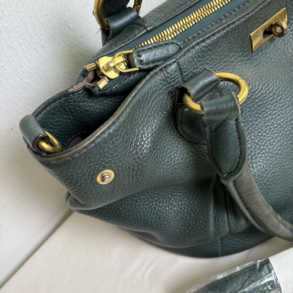 J. CREW Forest Green Pebbled Leather Brompton Hobo Satchel Crossbody Bag Purse - Picture 3 of 13